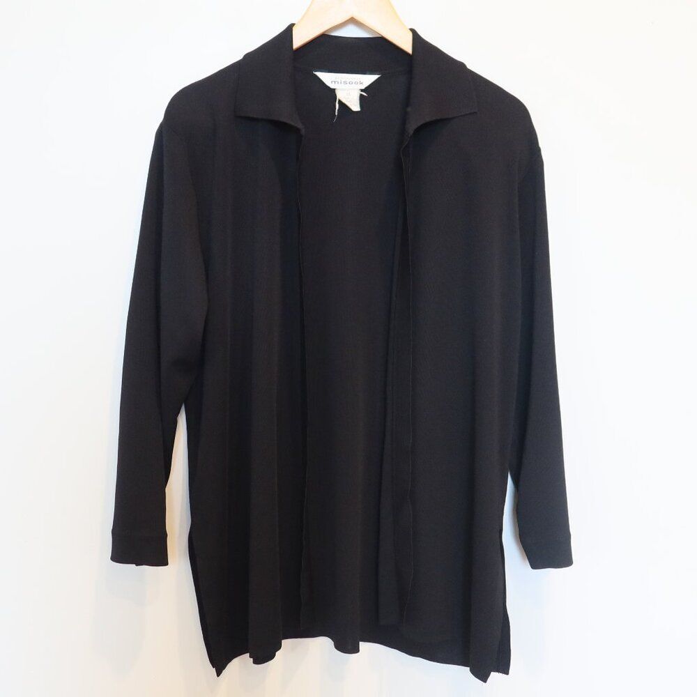 MISOOK womens open front cardigan XL acrylic knit black stretch lagenlook minim